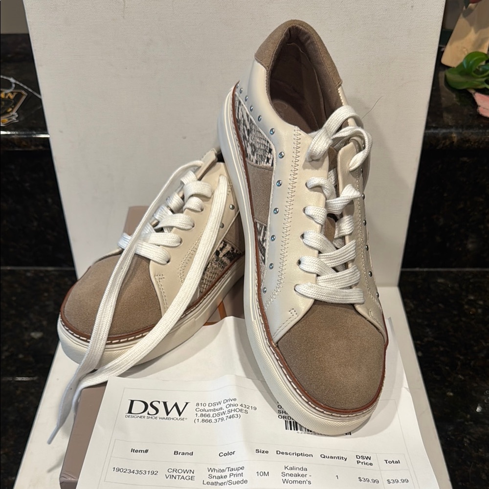 Crown Vintage Tan and White Casual Sneakers